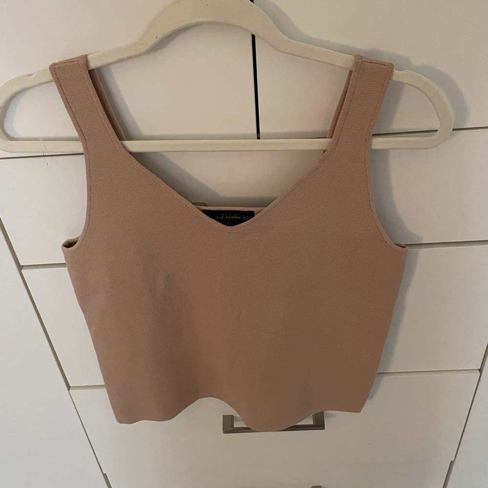 Sleeveless tan knit top
